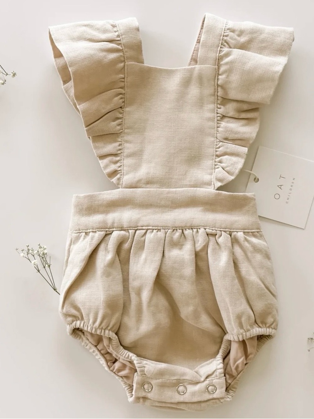 Linen Flutter Sleeve Bloomer Romper